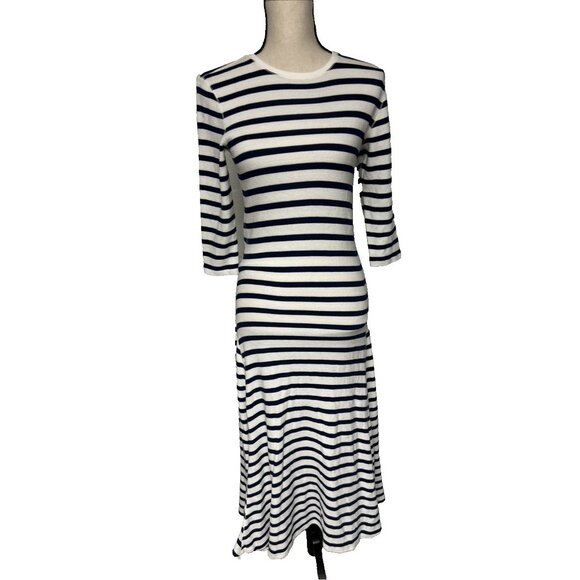 Polo Ralph Lauren Dress Navy Blue White Striped Waffle Knit Long Maxi S - Picture 1 of 7